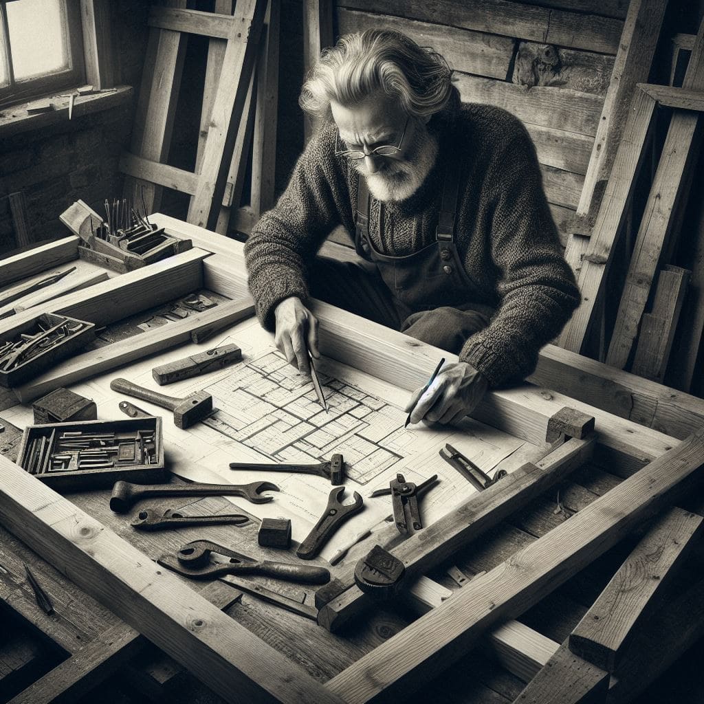 Artigiano falegname al lavoro su un telaio in legno, simbolo dell'esperienza artigianale EcoDomusMilano