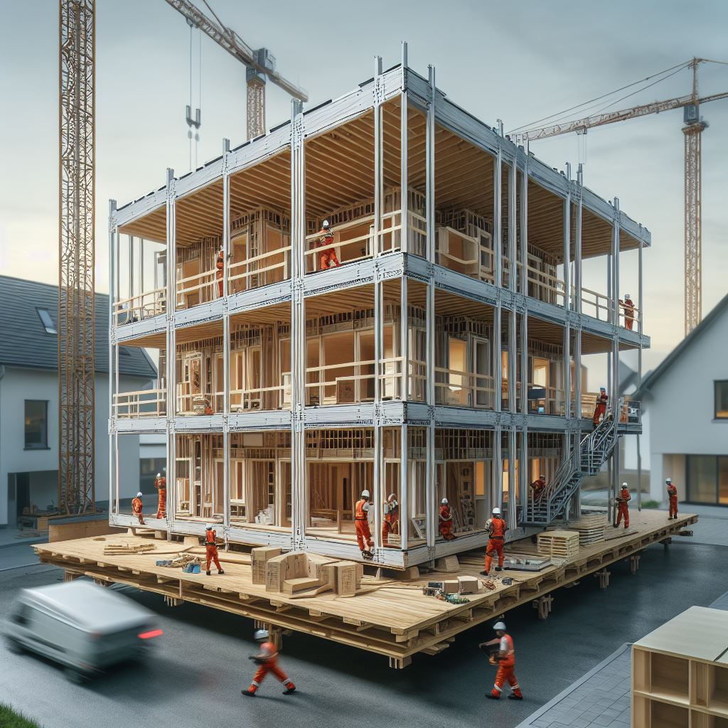 Cantiere di un edificio in legno a più piani EcoDomusMilano